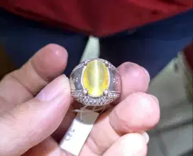 Batu Natural Opal Cat Eye CE006 Istimewa Langka Ikatan Perak Mewah