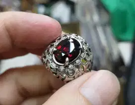Cincin Batu Permata Natural Rhodolite Garnet GR003 Dark Red Indah Ikat