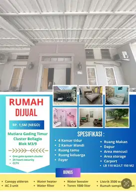 RUMAH DIJUAL MUTIARA GADING TIMUR CLUSTER BELLAGIO