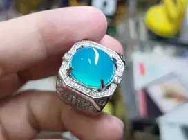 Cincin Blue Chalcedony AK010 Giwang Melintir Serat Halus Ikatan Perak