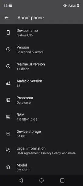 Realme c35 Ram 4