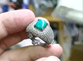 Cincin Batu Bacan Palamea BC118 Hijau Tosca Ikatan Perak Super Mewah