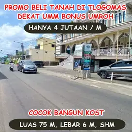 Tanah di Tlogomas dekat dengan UIN cocok bangun kos
