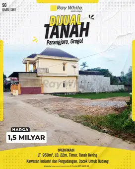 Dijual Tanah Luas Cocok Untuk Gudang Kecil di Parangjoro, Grogol
