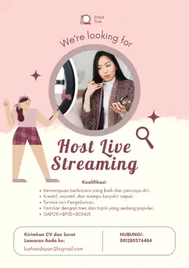 Loker live host streaming entertaint khusus wanita (Non hijab)