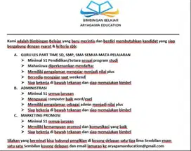 LOKER GURU LES PART TIME SEMUA MATA PELAJARAN SD SMP DAN SMA