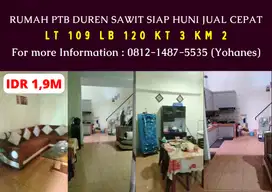 Rumah PTB Duren Sawit 109mtr siap Huni Jual cepat