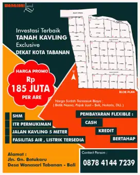 TANAH KAVLING MURAH STRATEGIS DEKAT PUSAT KOTA TABANAN