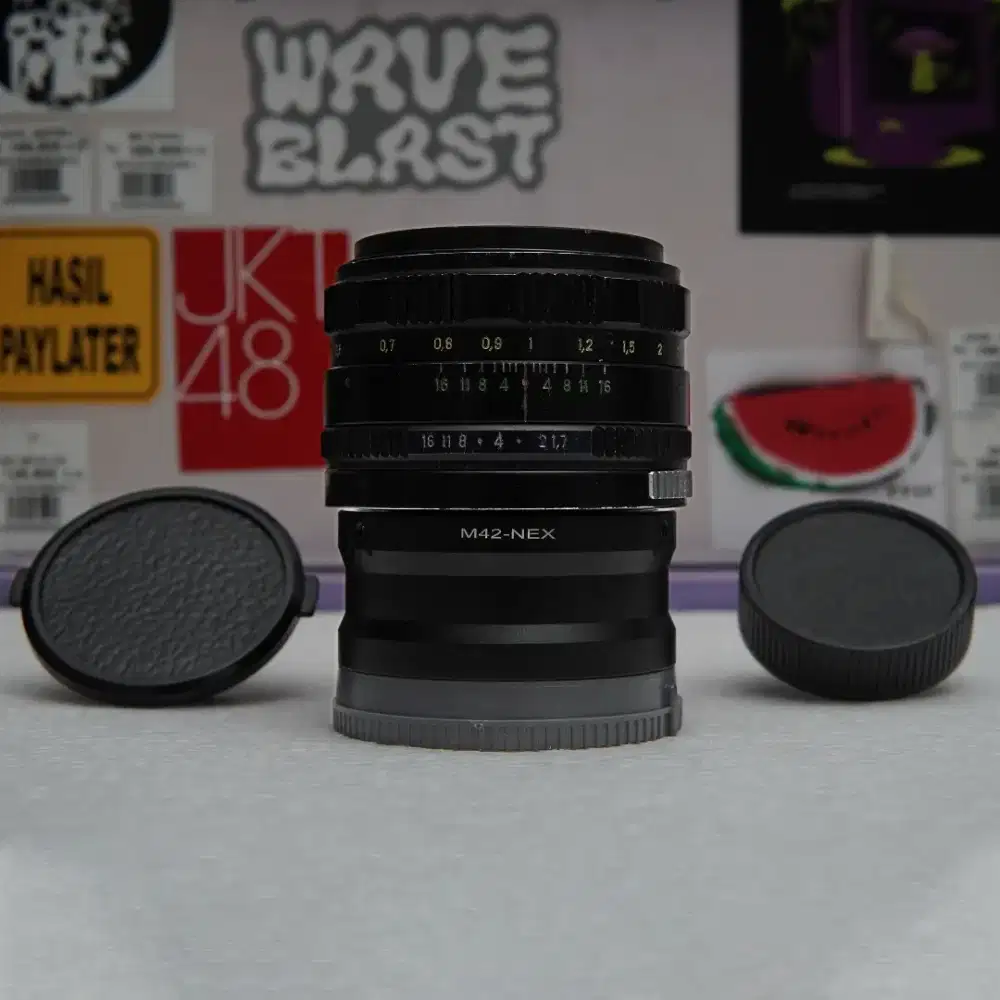 Lensa lawas zenit zenitar 50mm F1.7 + adapter m42 to sony e mount