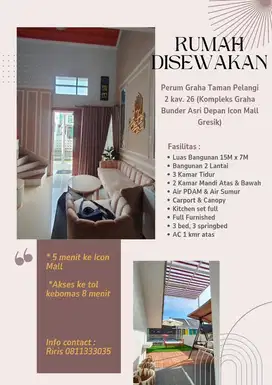 Disewakan Rumah Minimalis Modern Full Furnished
