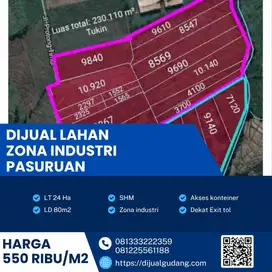 Tanah Industri Strategis 24 Ha di Pasuruan, Zona Merah & SHM