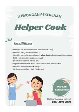 DICARI HELPER COOK RESTO || DIBUTUHKAN SEGERA