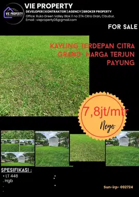 Jual Cepat  Kavling Harga Terbaik 7,8jt /m Nego. CitraGran Cibubur.