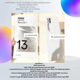 BRAND NEW OPPO Reno 13 5G 12/256GB (+12GB Extended Ram ) GARANSI RESMI