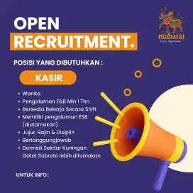Dibutuhkan segera kasir outlet FnB