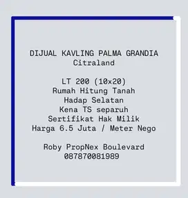 MURAH, Rumah Hitung Tanah Palma Grandia Citraland