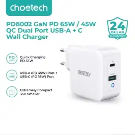 Choetech PD8002 Charger GaN 65W
45W PD QC Dual Port USB A+ C