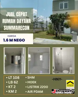 JUAL RUMAH MURAH SUMMARECON 1 M AN JARANG ADA CLUSTER DAYANA