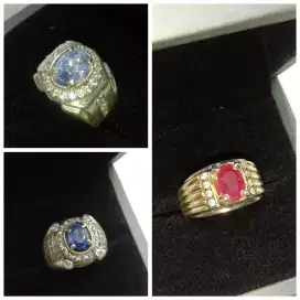 3pc permata Ruby Burma & saphire Srilanka