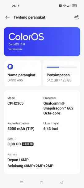 Oppo a95 Ram 8+8 internal 128 Nfc