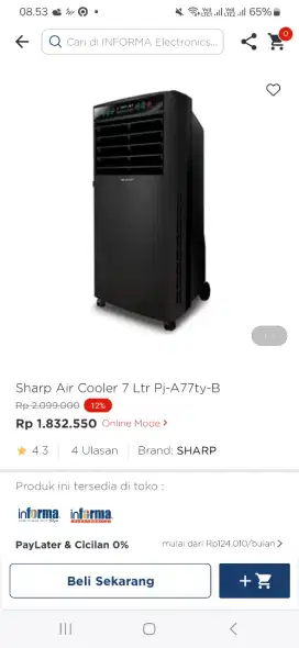 Sharp air cooler 7 ltr pj-a77ty