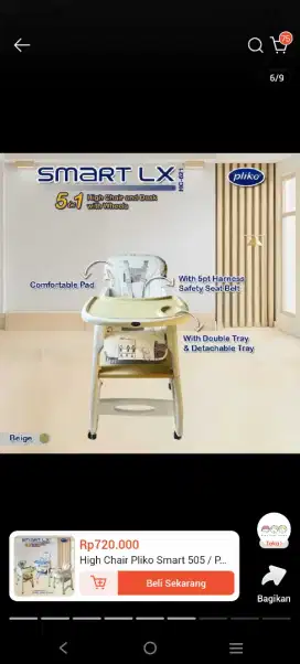 Kursi Makan Bayi PLIKO 5 in 1 high chair dan desk smart LX