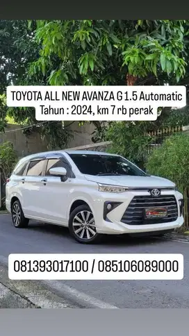 TOYOTA ALL NEW AVANZA G 1.5 Automatic
Tahun : 2024, km 7 rb perak