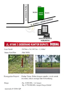 Tanah tepi Jalan Ayani seberang kantor Bupati