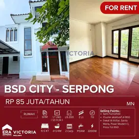 Rumah Sewa Cluster Eksklusif di BSD Dekat Al-Azhar, Santa Maria, Pasar