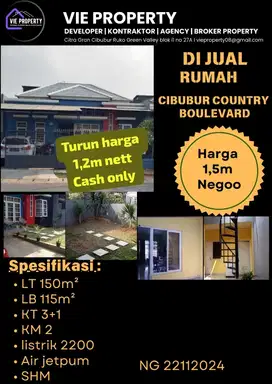 DIJUAL MURAH BANGET, RUMAH RAPI SIAP HUNI DI CIBUBUR COUNTRY
