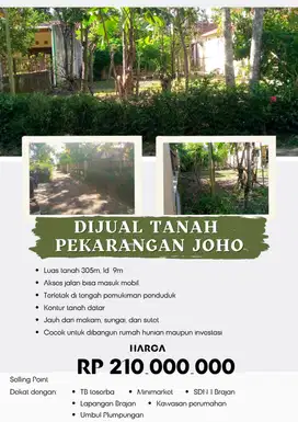 TANAH PEKARANGAN JOHO SHM DEKAT UMBUL PLUMPUNG