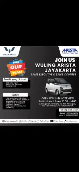 LOKER WULING ARISTA JAYAKARTA