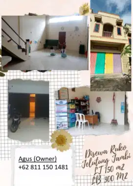 disewakan ruko rumah dua lantai Jelutung Jambi kota LT 150m2 LB 300m2