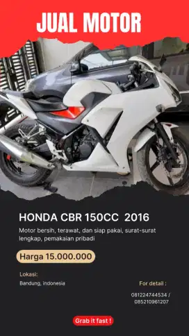 DIJUAL HONDA CBR 150CC 2016