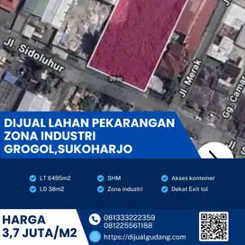 Dijual Tanah Luas di Sukoharjo, Pekarangan 6.495 m² Zona Industri SHM
