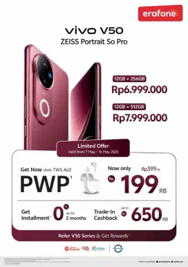 Vivo V50 5G Garansi Resmi Bisa Cicilan 0% dan Tanpa Dp