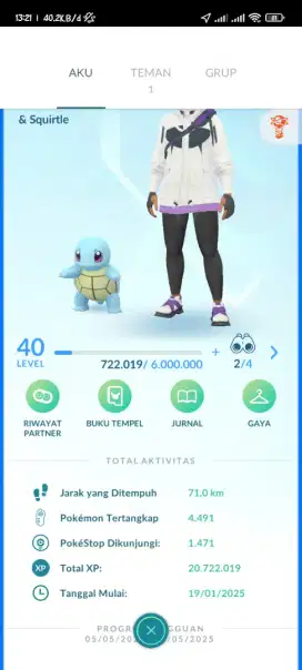 Akun pokemon Go lv 40 squirtle