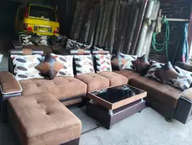Sofa engkel dua cokelat hitam