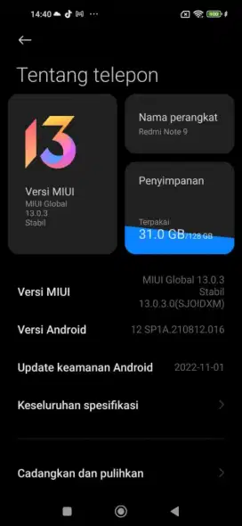 Dijual redmi note 9 RAM 8/128