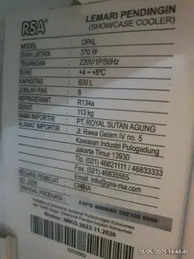Dijual showcase merek rsa kapasitas  600 l