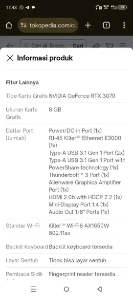 Jual laptop alienware m15 matot