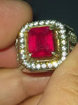 Batu Ruby red 4.47 crat ring perak memo MGL kristal HQ