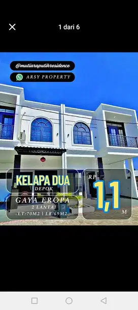 Termurah Rumah 2 lantai gaya eropa lokasi Akses UI kelapa dua Depok