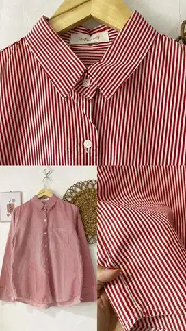 Kemeja cewek Garis Merah Putih Lengan Panjang – Desain Klasik Elegan
