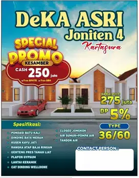 JUAL RUMAH BARU 275 JUTA NGEMPLAK KARTASURA TYPE 36/60