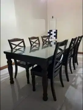 Jual murah meja makan kayu oak+6 kursi,P2,25mXL1,05mXT73cm,13,2jt nego