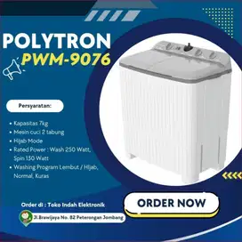 Polytron Mesin Cuci 2 Tabung 9 Kg PWM-9076