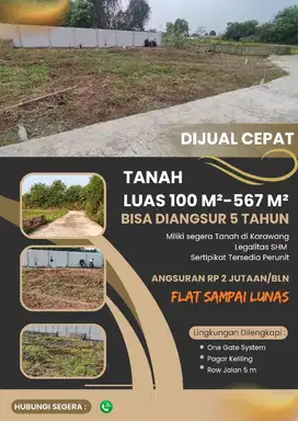 Dijual Cepat Tanah SHM DiKarawang Luas 226 m² Harga 1 Juta/m