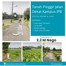 Tanah Pinggir Jalan Dekat Kampus IPB Bogor Cocok Untuk Kosan Dan Cafe
