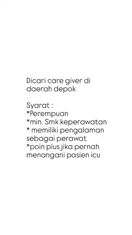 DICARI CARE GIVER DI DEPOK